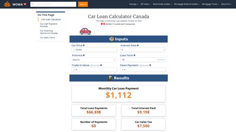 Car Loan Calculator Canada Wowaca