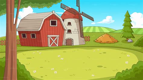 Farm Barn And Windmill Cartoon Background Vector Illustration