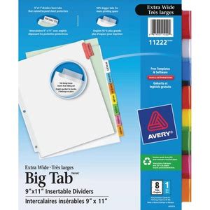 Home templates binders, dividers & tabs 11222. Avery Big Tab(TM) Insertable Extra Wide Dividers, 8 Multicolor Tabs, 1 Set (11222) - AVE11222 ...