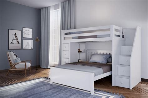 The raised bed provides a private sleeping and hangout place, while the open bottom can be used for play, study or extra storage. Jackpot Kids All-In-Ones Oxford 1 Twin Staircase High Loft ...