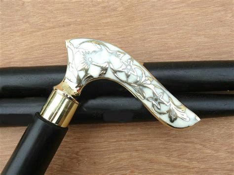 Curved Handle Stick Antique Walking Brass Foldable Cane Etsy Uk