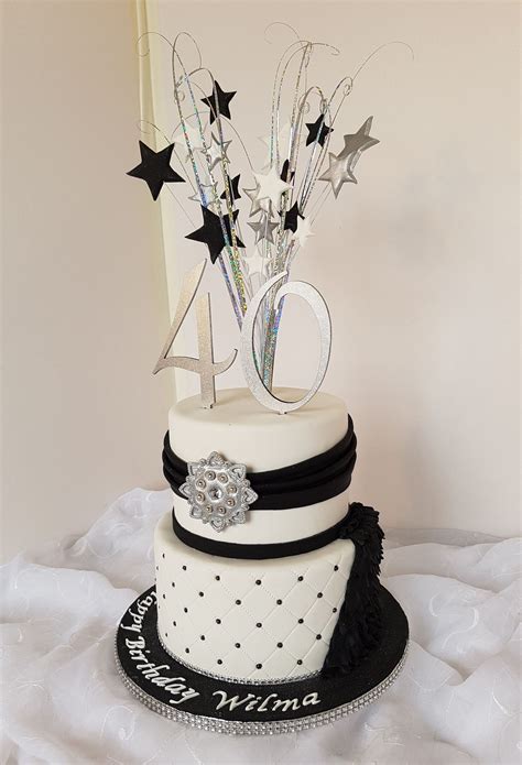 At cakeclicks.com find thousands of cakes categorized into thousands of categories. Fancy 40th white, silver and black birthday cake | 40th birthday cake for women, Birthday cakes ...