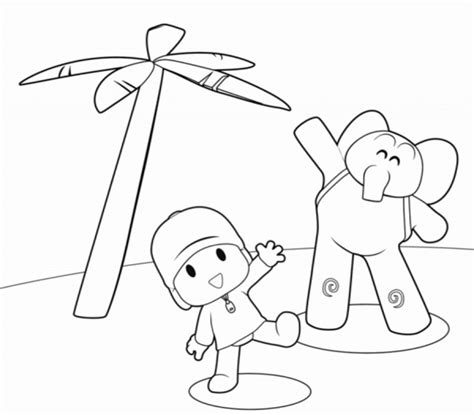 Smurf skiing printable colouring page. Pocoyo Elly Palm Tree Printable Colouring Sheet