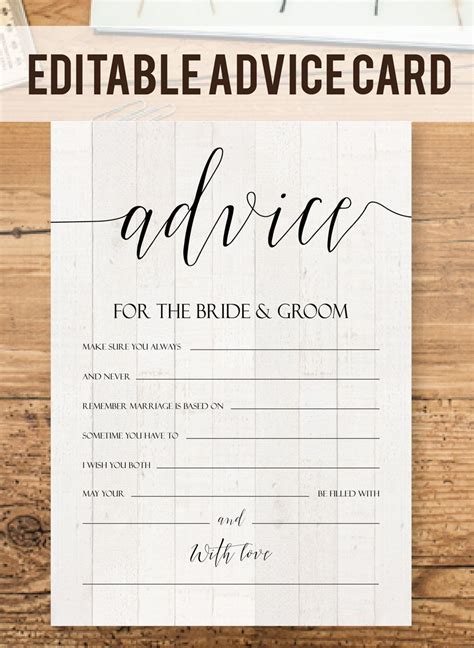 Editable Advice Cards For The Bride To Be Custom Advice Within