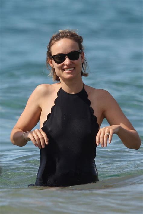 Olivia Wilde In A Black Swimsuit On The Beach In Hawaii