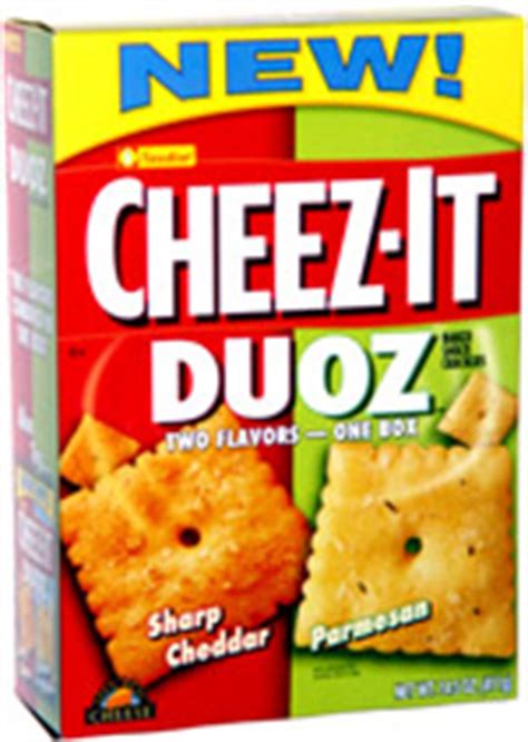 The flavor reminds me of a cheeseburger. Cheez-It Duoz Sharp Cheddar Parmesan