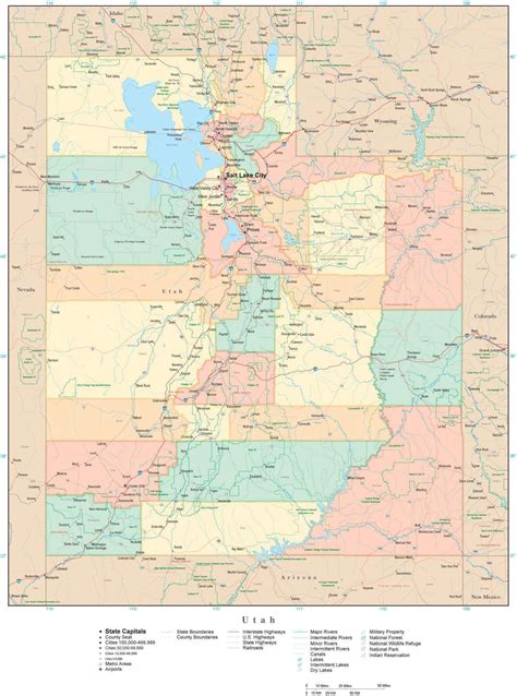 Utah State Map In Adobe Illustrator Vector Format Detailed Editable