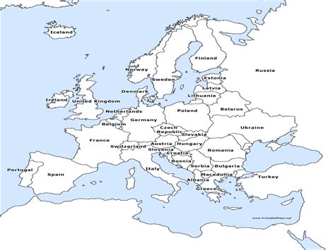 Blank Labeled Political Map Of Europe —