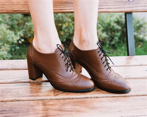 Fame Brown Oxford Pumps Womens Oxfords Leather Shoes Etsy Women