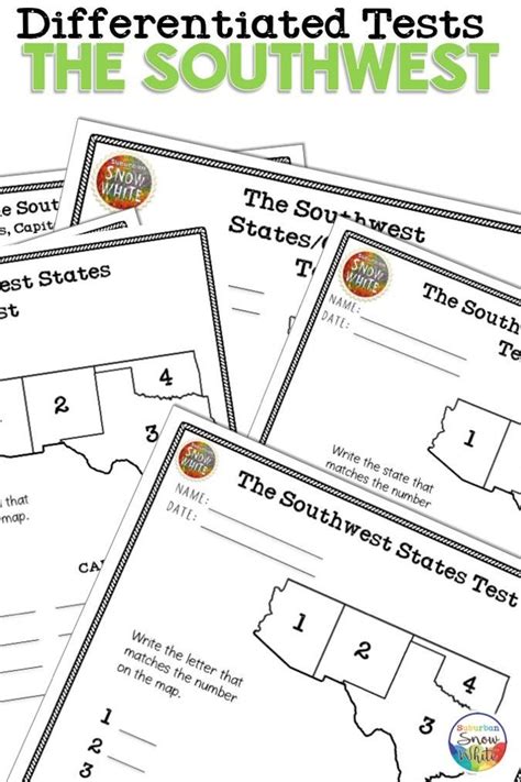 Southwest States And Capitals Quiz Printable