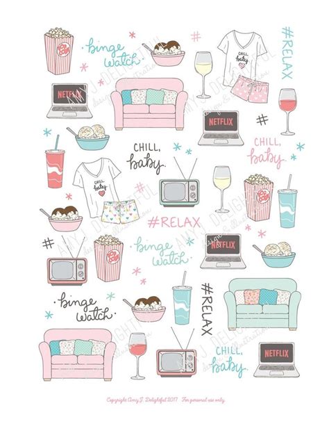 Printable Chill Night Stickers Digital File Instant Etsy Sticker