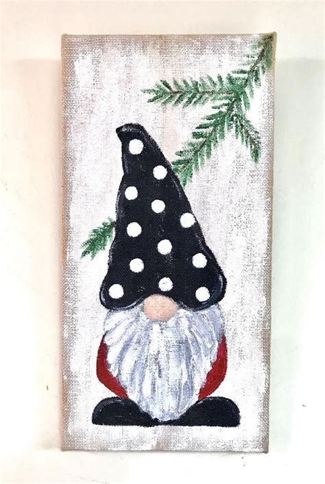 Gnome Painting On Burlap Canvas Original Acrylic Gnome Etsy