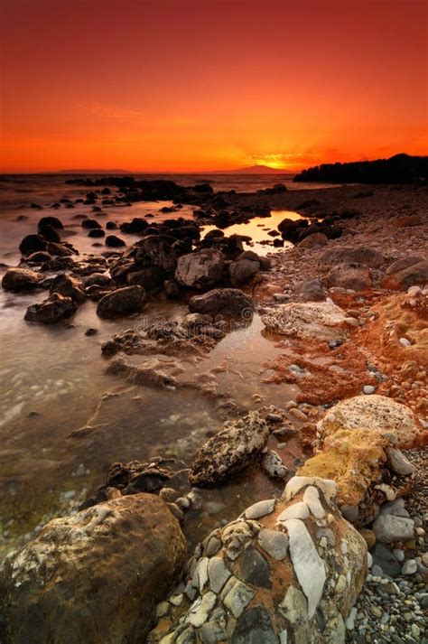 Rocky Beach At Sunset In Cornwall England Stock Image Image Of
