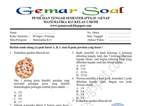 I2em © bom dem jawaban : Soal PTS Matematika K13 Kelas 3 SD-MI dan Kunci Jawaban ...