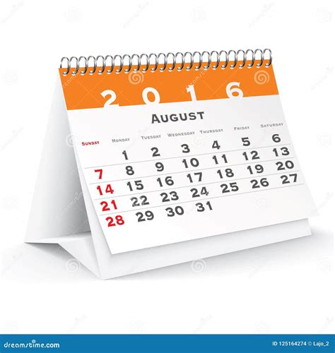 August 2016 Desk Calendar Stock Vector Illustration Of August 125164274