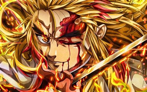 Download Wallpapers Kyojuro Rengoku Fire Demon Hunter