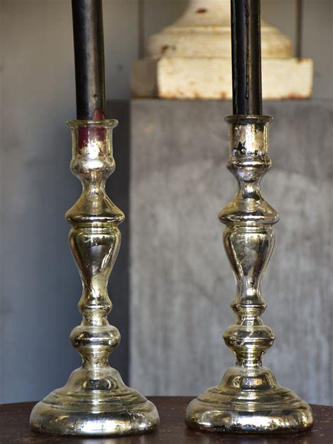 Pair Of Late 19th Century French Mercury Glass Candlesticks Chez Pluie