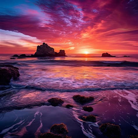 Premium Ai Image A Purple Sunset Over The Pacific Ocean Generated By Ai