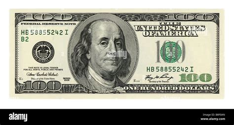One Hundred Dollar Bill Isolated On White Background Native Size Stock