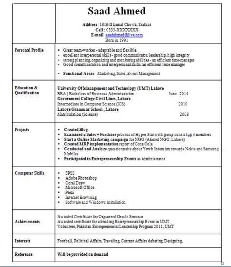 Looking for a fresh graduate job? 1 Page sample CV for Fresh Graduates ~ Quick Information