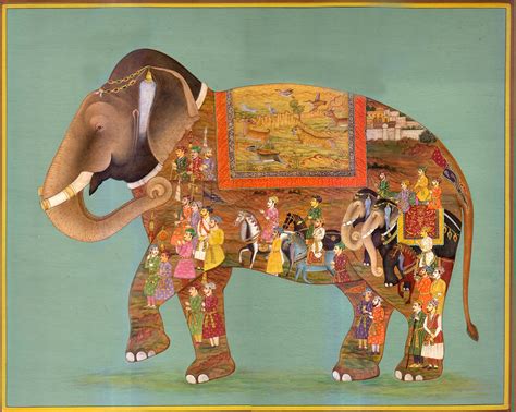 Elephant Painted With Royal Procession And Wild Life Scene