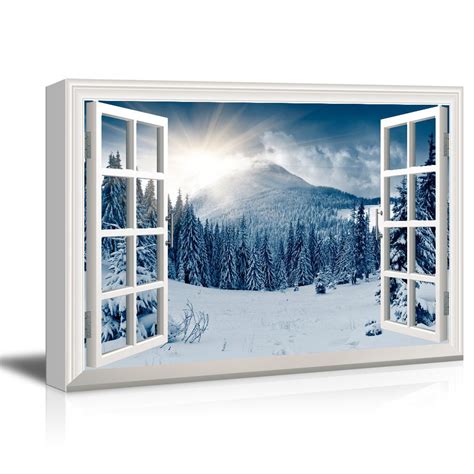 Wall26 3d Visual Effect View Through Window Frame Canvas Wall Art
