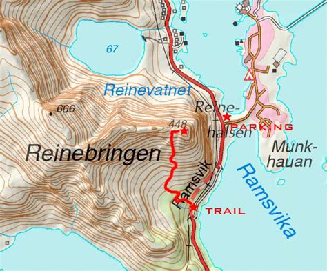 Reinebringen Topo Hiking Map Hiking Map Hiking Guide Mountain Hiking