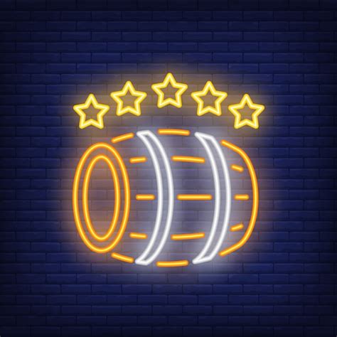 Free Vector Wooden Barrel With Five Stars Neon Sign