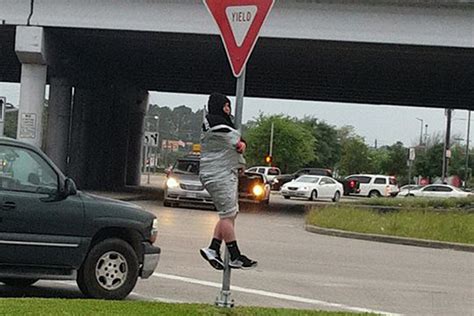 Cops In Houston Called After Man Spotted Duct Taped To Yield Sign
