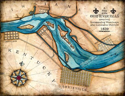 Ohio River Falls 11 X 14 Artistic Map Of The Etsy