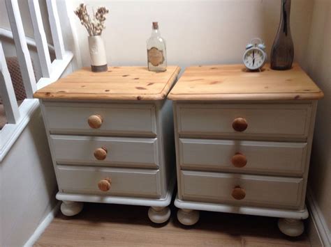 Pair Of Ducal Pine Bedside Tables Hand Painted Country White Shabby