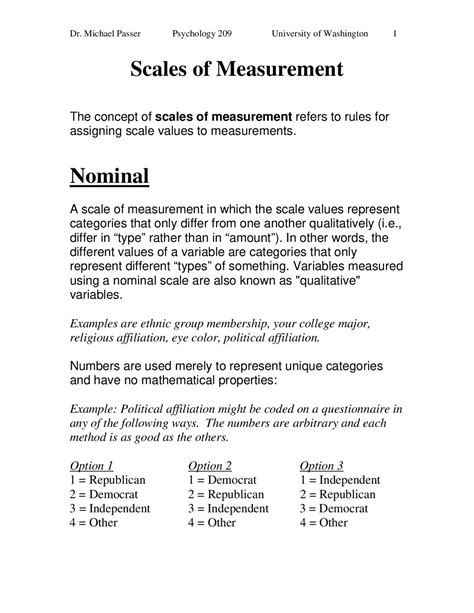 Scales Of Measurement Lecture Notes Psychology Docsity