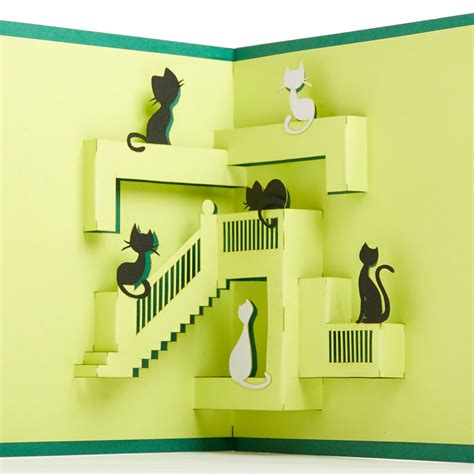 Cats will fancy walking across and relaxing on this sturdy shelf. Cats on Stairs | Pop up cards. | Products | Intricate ...