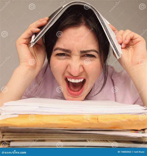 Tired And Exhausted Woman Working With Documents Psychologica Stock