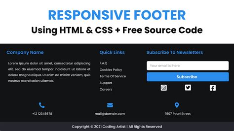 Responsive Footer With Html And Css Coding Artist