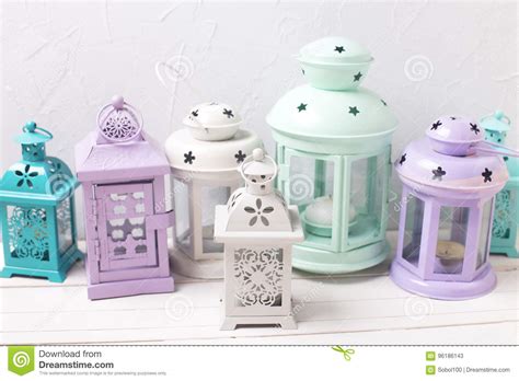 Shop all things home decor, for less. Decorative Lanterns On White Wooden Background. Stock ...