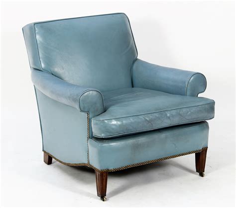 Sold Price Blue Leather Upholstered Rolled Arm Club Chair July 6