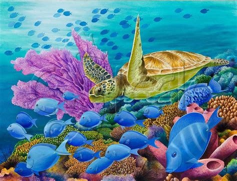 Coral Reef Painting Underwater Tropical Caribbean Coral Reef Art