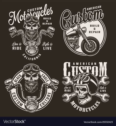 Vintage Custom Motorcycle Logos Royalty Free Vector Image