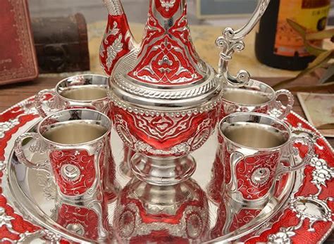 Islamic Turkish Moroccan Coffee Tea Set Red Arabic Aladin India Dubai