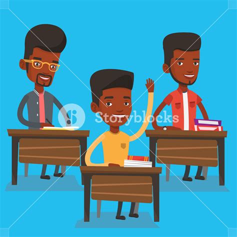 African American Student Raising Hand In The Classroom For An Answer