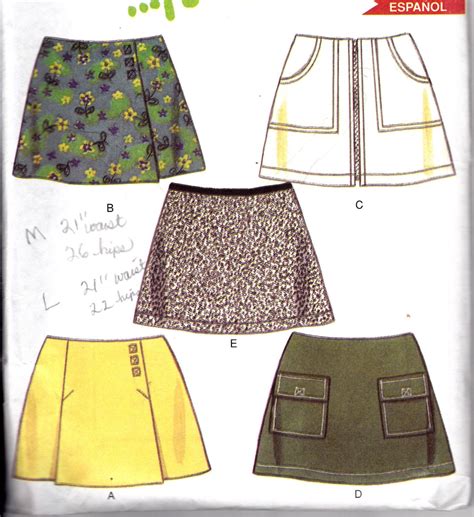 Girls Sewing Pattern 1990s Mini Skirts Front Wrap Pockets Pleated