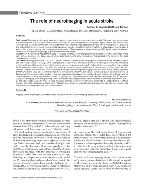 Pdf The Role Of Neuroimaging In Acute Stroke