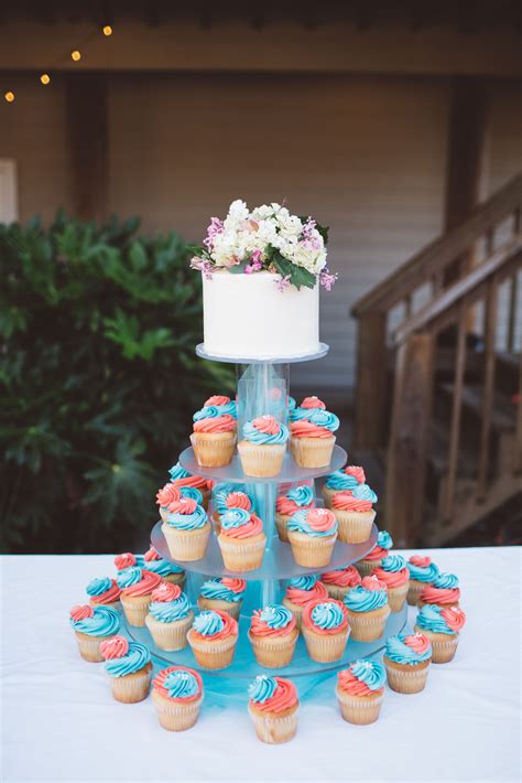 Fun Coral And Turquoise Cupcake Tiers