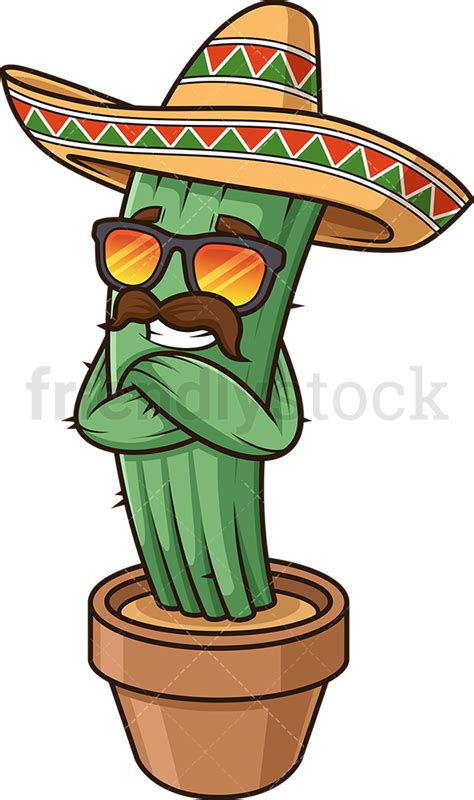 Mexican Cactus With Sunglasses Cartoon Clipart Vector