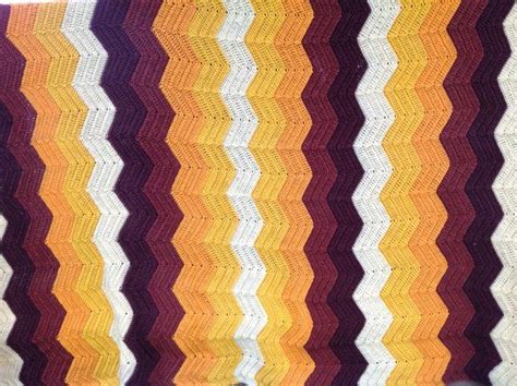 Large Vintage 70s Hand Crocheted Afghan Blanket Rippled Etsy