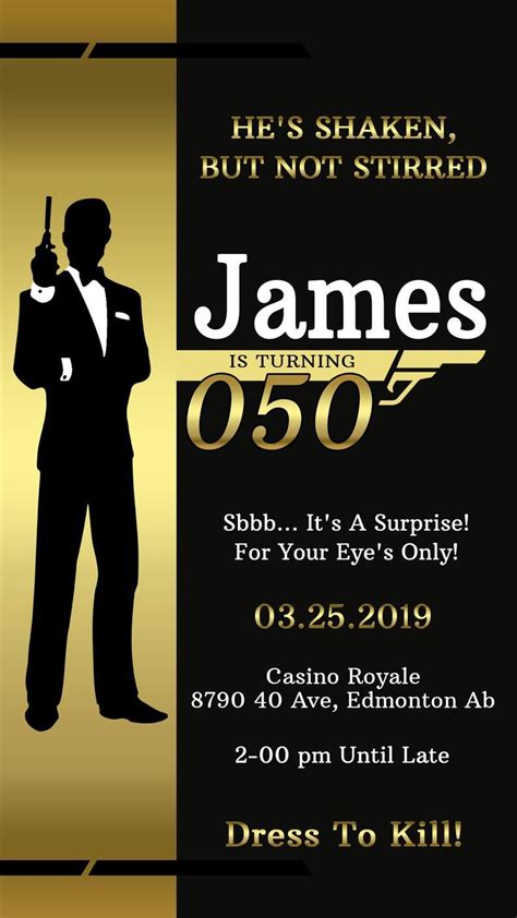 James Bond Personalised Birthday Electronic Invitation Man Etsy 50th