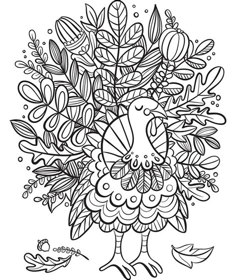 Falling leaves, acorns, owls, scarecrows and more! Turkey Foliage Coloring Page | crayola.com