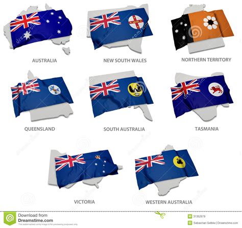 Travellers are attracted to wales because of its beautiful landscape. A Collection Of The Flags Covering The Corresponding Shapes From The Australian States Stock ...