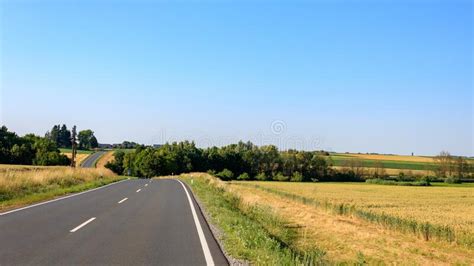 Empty Highway With Trees Alongside Stock Image Image Of Blue Autumn